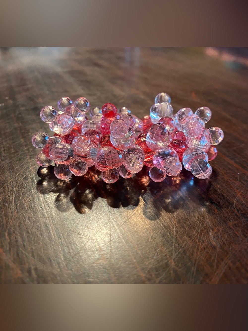 Vintage Disney Parks Pink Mickey Mouse Head Ears Bead Acrylic Stretch Bracelet